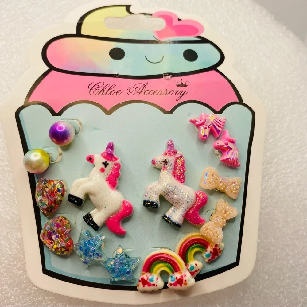 Earrings Kids Unicorn Cup cakes Pineapples Heart and more! 14 Pairs Pie…